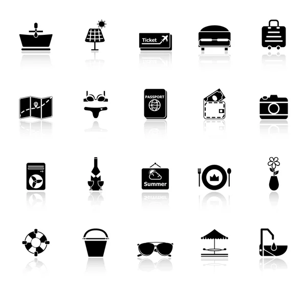 Summer icons with reflect on white background — Stock Vector