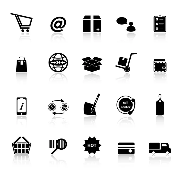 Icone e-commerce con riflessi su sfondo bianco Vettoriali Stock Royalty Free
