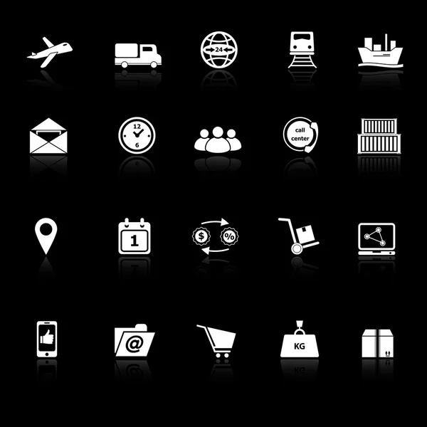 Logistyczne ikony z refleksji na czarnym tle — Wektor stockowy