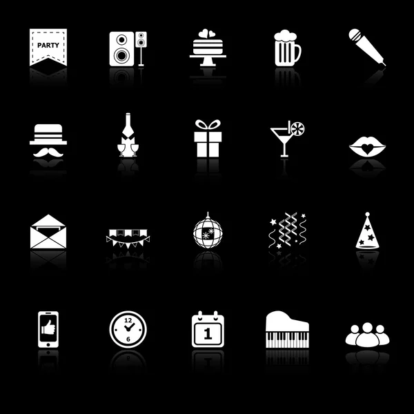 黒の背景上でお祝いアイコンを反映します。 — ストックベクタ