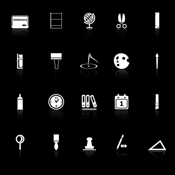 Icônes stationnaires générales avec réflexion sur fond noir — Image vectorielle