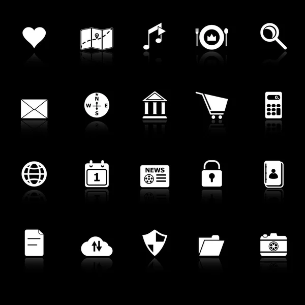 General application icons with reflect on black background — Stock Vector