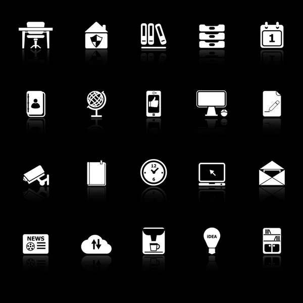 Icônes de bureau à domicile avec réflexion sur fond noir — Image vectorielle