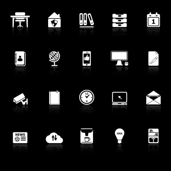 Iconos de oficina en casa con reflexionar sobre el fondo negro — Archivo Imágenes Vectoriales