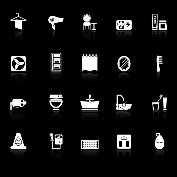 Bathroom icons with reflect on black background — Stock Vector