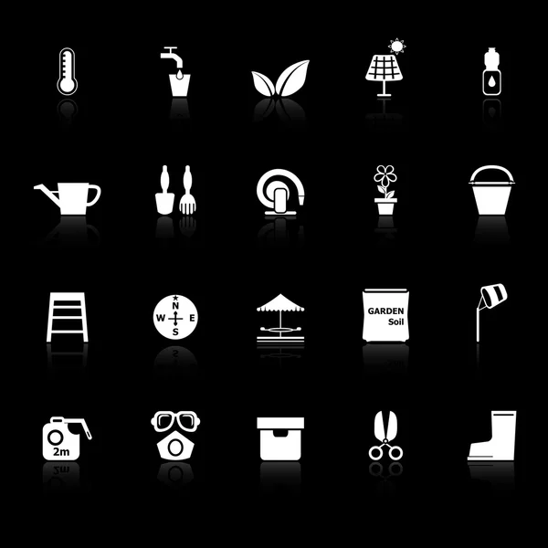 Home garden icons with reflect on black background — Stock Vector