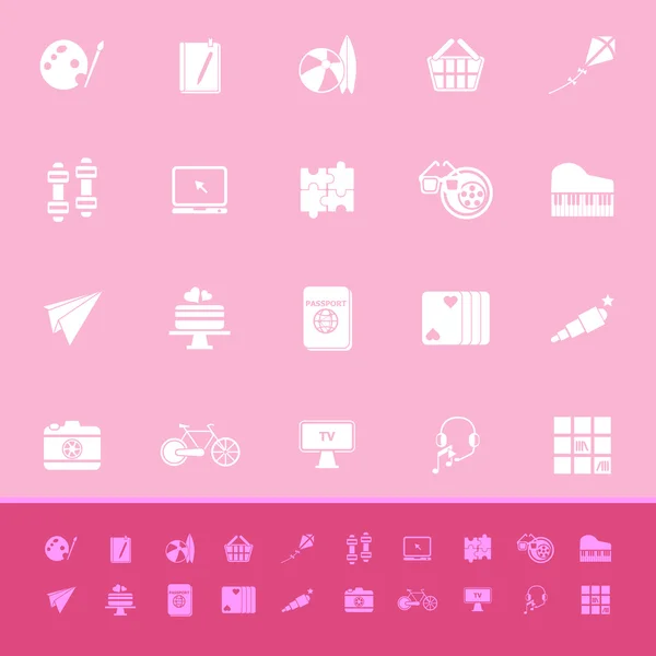 Иконки цвета хобби на розовом фоне — стоковый вектор