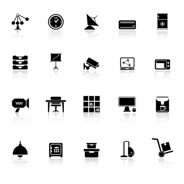 Iconos de la oficina general con reflexionar sobre fondo blanco — Vector de stock