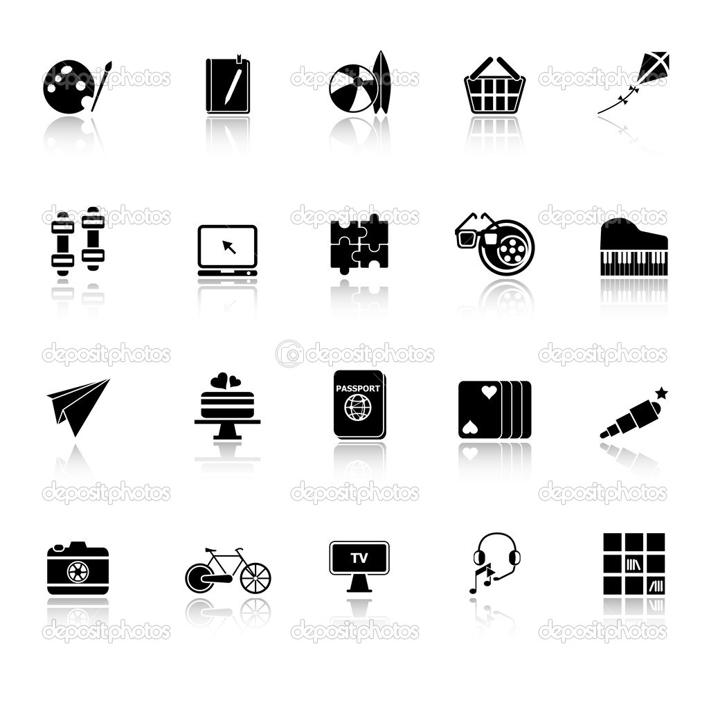 Hobby icons with reflect on white background
