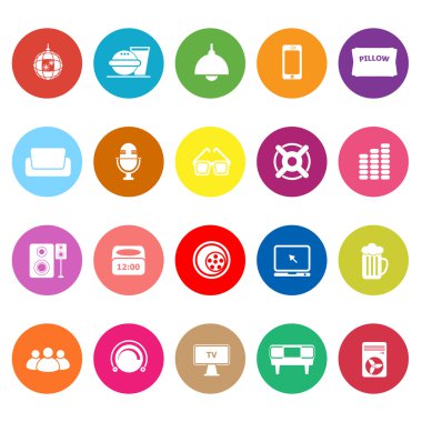 beyaz zemin üzerinde düz simgeler ev sinema sistemi