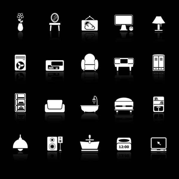 Home mobili icone con riflettere su sfondo nero — Vettoriale Stock