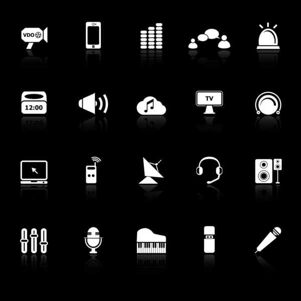 Iconos de sonido con reflejo sobre fondo negro — Archivo Imágenes Vectoriales