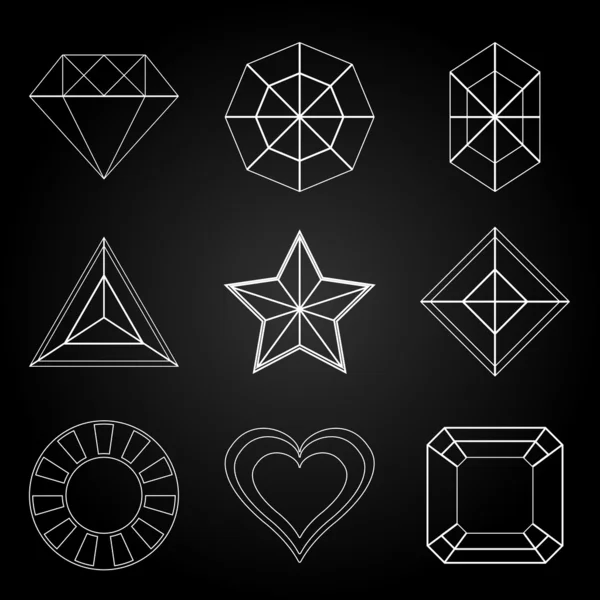 Icone generali a forma di gemma su sfondo scuro — Vettoriale Stock