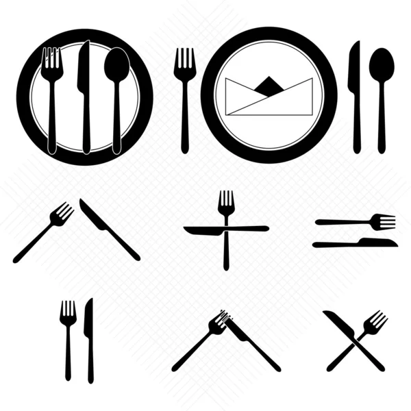 Plate icons with fork and knife sign — Stock Vector