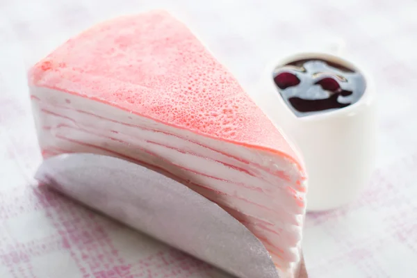 Set of delicious crepe cake with blueberry sauce — Stock Photo, Image