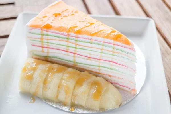 Whipped cream crepe cake with banana — Stock Photo, Image