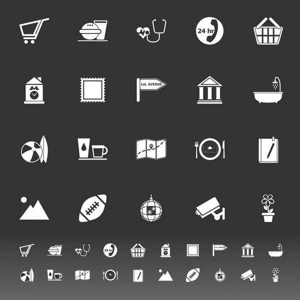 Iconos de signo de lugar público sobre fondo gris — Archivo Imágenes Vectoriales