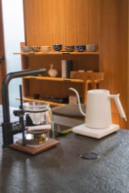 İç tasarım minimal kahve dükkanı, stok fotoğrafı.