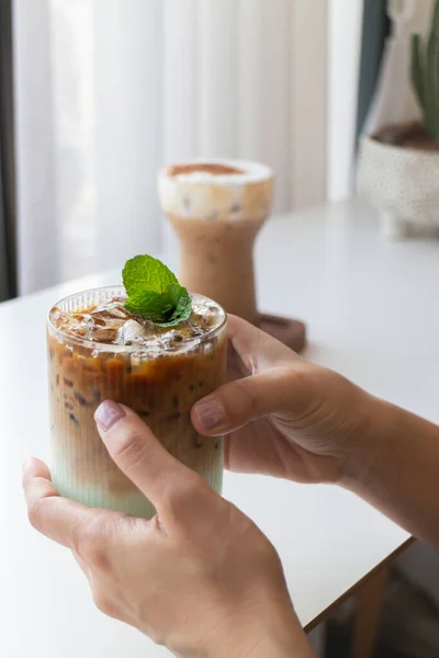 Hand Glass Iced Coffee Stock Photo — Stock Photo, Image