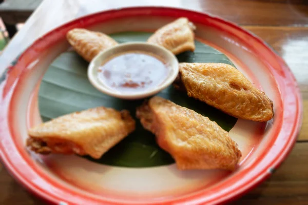 Fried Chicken Wings Sweet Sauce Stock Photo — Foto de Stock