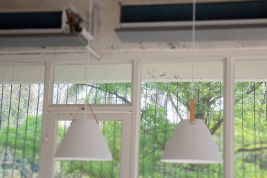 Minimal white style decoration of tea shop, stock photo