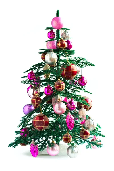 Christmas Tree Decorated with Toys Isolated on White Background — Stock Photo, Image