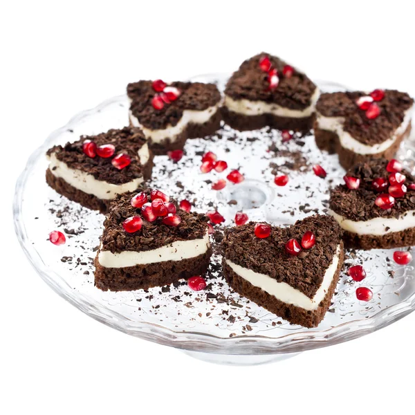 Valentine Cake in the Shape of Heart Decorated with Pomegranate — Stock Photo, Image