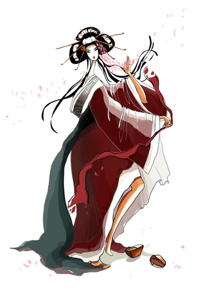 Genç Geyşanın dans beyaz zemin üzerine