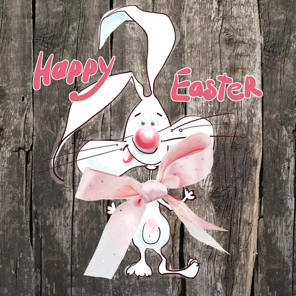 Happy Easter Rabbit on Wooden background — Stock Photo, Image
