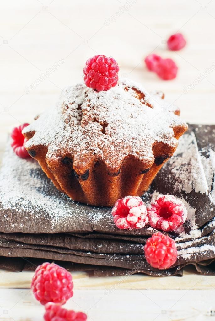 Fruitcake Decorated by Raspberry and icing sugar