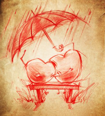 aşk iki kalp şemsiye altında oturmak