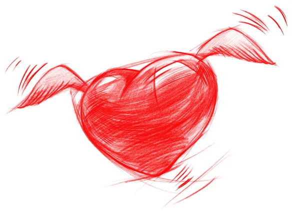 Corazón volador con alas, dibujo de boceto —  Fotos de Stock