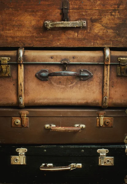 Old Vintage Trunks like Tower, vertical — Stock Photo, Image