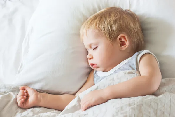 Sweet Little Boy Sleeping on Bed — Stock Photo, Image