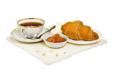 Kruvasan, reçel ve çay.