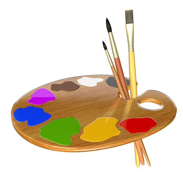 Palette, paints and brushes — Stock Photo, Image