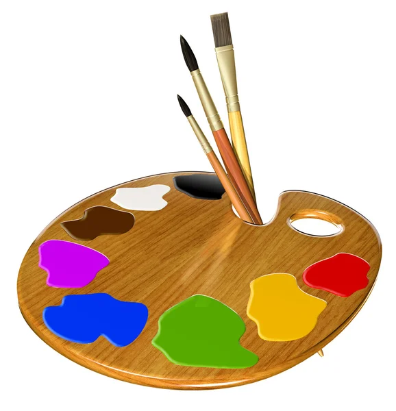 Palette, paints and brushes — Stock Photo, Image