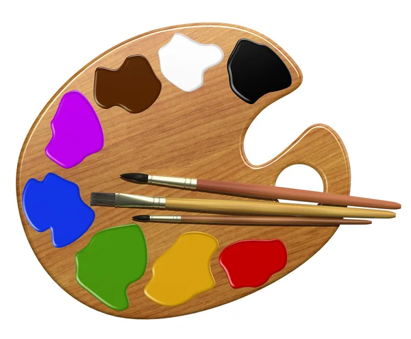 Palette, paints and brushes — Stock Photo, Image