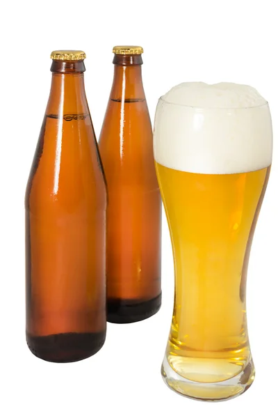 Two bottles of beer and a glass of beer — Stock Photo, Image