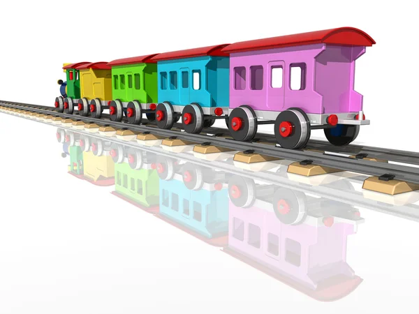 Toy train with multicolored carriages. 3d render — Stock Photo, Image