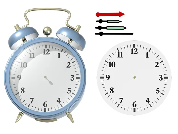 Blue alarm clock. 3d render. Put yourself time — Stock Photo, Image
