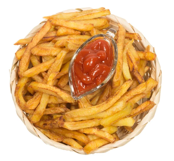 Papas fritas en cesta y ketchup —  Fotos de Stock