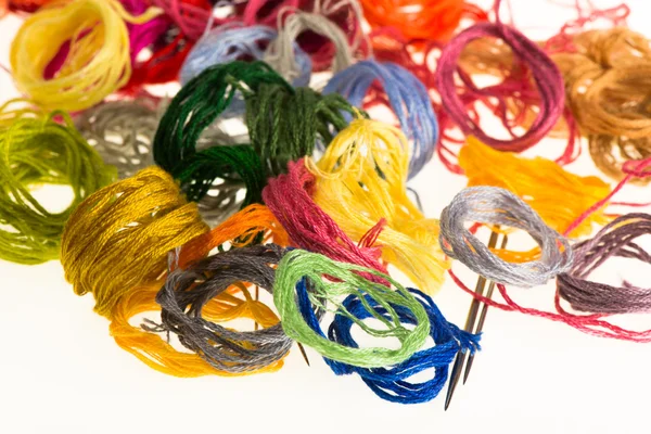Skeins of colored threads for embroidery - muline — Stock Photo, Image