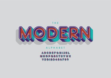 Biçimlendirilmiş modern alfabe, yazı tipi, vektör illüstrasyonu