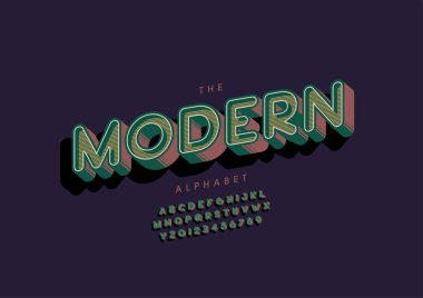 Biçimlendirilmiş modern alfabe, yazı tipi, vektör illüstrasyonu