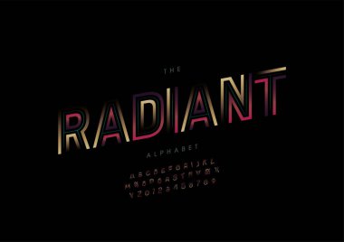 Biçimlendirilmiş radyan alfabe, yazı tipi, vektör illüstrasyonu