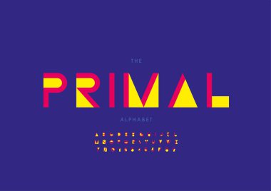 Biçimlendirilmiş ilkel alfabe yazı tipi, vektör illüstrasyonu