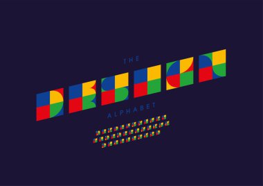 Biçimlendirilmiş tasarım alfabesi, yazı tipi, vektör illüstrasyonu