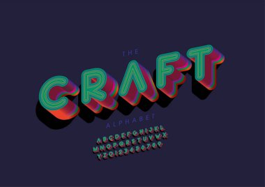 Biçimlendirilmiş zanaat alfabesi, yazı tipi, vektör illüstrasyonu