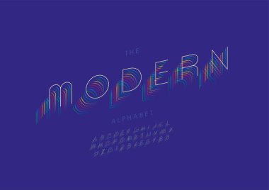 Biçimlendirilmiş modern alfabe, yazı tipi, vektör illüstrasyonu